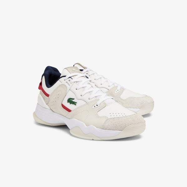 Lacoste T-Point Leather and Suede Sneakers Pánské - Tenisky Bílé / Béžový | CZ-hddQ9N